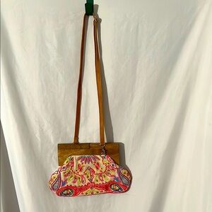 Alex Max Free Spirit Wood Frame Bright Beaded Patterned Crossbody Bag